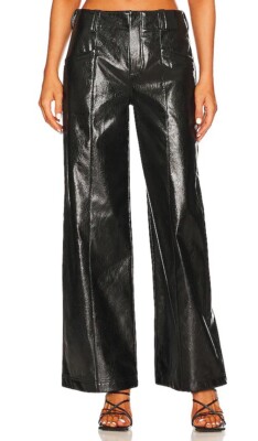 NEW Free People Star Crossed Lovers Straight Vegan Faux Leather Pants- Black - 8