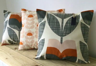 KISSENBEZUG USIN ORLA KIELY BLUMENSTIEL STOFF TULPE KÜRBIS PFIRSICH GRAU TANGER