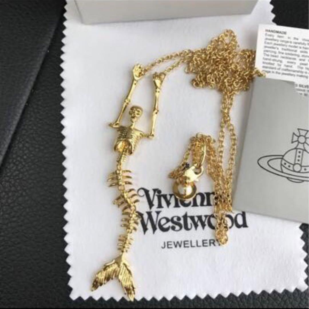 Vivienne Westwood Necklace Gold Skeleton Mermaid Skull Ariel IN
