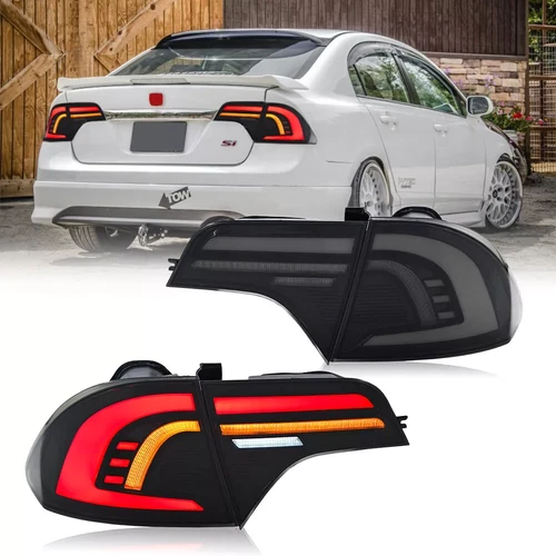 Red Tube LED Brake Tail Lights Sequential Turn Signal For 06-11 Civic Sedan 4-DR - Picture 12 of 22
