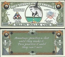 Lot of 100 Bills - POOL SHARK EIGHT BALL MILLION DOLLAR GAME NOVELTY BILL