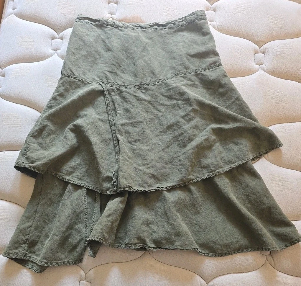 Sundance Women's Medium Linen Cotton Tiered Gauzy Flowy Skirt Coastal