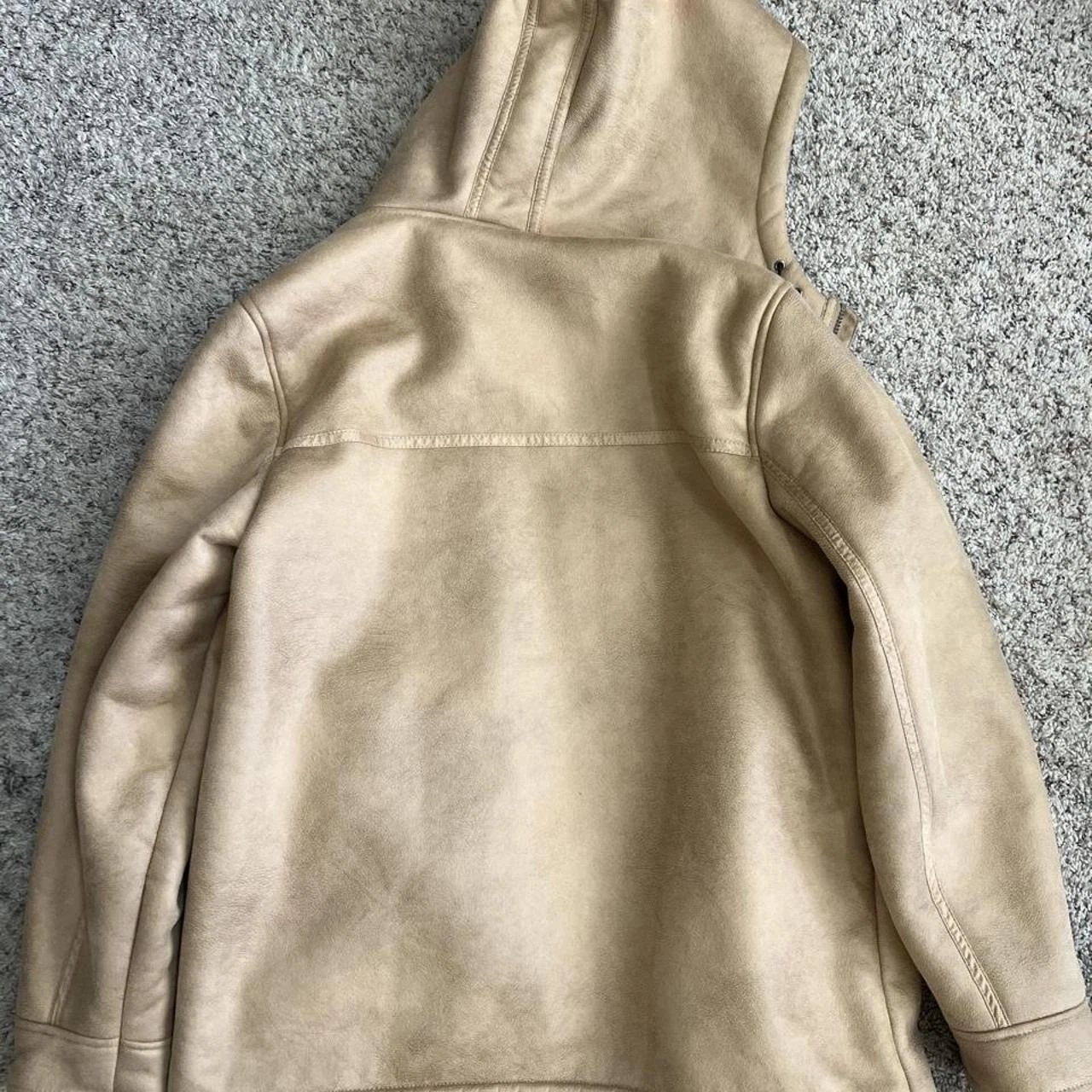 Rainforest beige faux-suede and sherpa-lined hooded jacket - product detail image 2