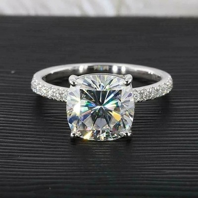 14K White Gold Plated 2 Ct Cushion Cut Lab Created Diamond Women Solitaire Ring