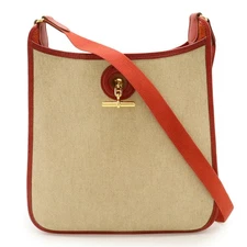 Hermès Vespapm Toile H Leather Shoulder Bag Women Beige One Size