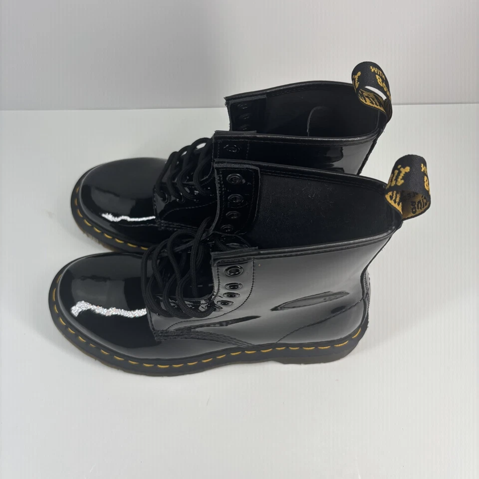 Botas de combate Dr. Martens 1460 para mujer EE. UU. 8 charol negro 8 ojos con cordones Foto 4 de 4