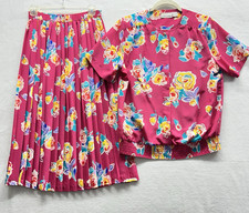 VTG Alfred Dunner 2 pc Pleated Skirt  Blouse Pink Floral Set Cottagecore Medium