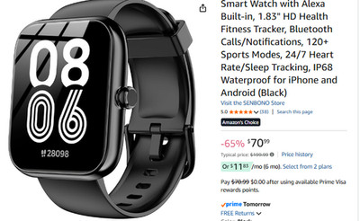 Smart Watch with Alexa Built-in , 1.83'' HD Fitness Tracker with Bluetooth