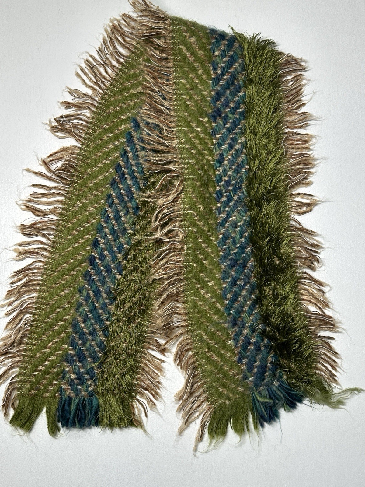 Fuzzy and Textured Rectangular Green and Tan Scar… - image 1