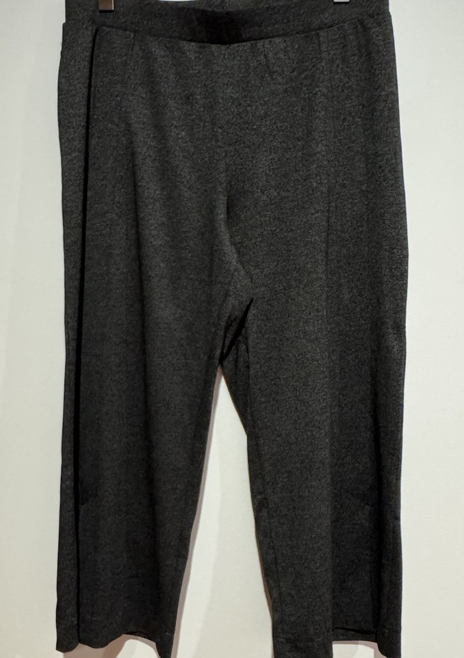 Grey Cropped Wide Leg Pants/Pleated/ Front Splits /Elastic Waist Size14 +TS GC