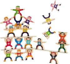 Wooden Stacking Toys 16Pcs Balancing Building Blocks Game,Circus Hercules Acroba