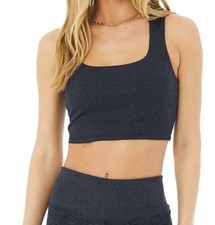 Alo Yoga Alosoft Chic Ribbed Sports Bra Tank Sz S Navy Blue Activewear Gym NEW