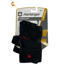 Harbinger Pro Wrist Wrap Strength Gloves Medium Black Heavy Lifting Padded