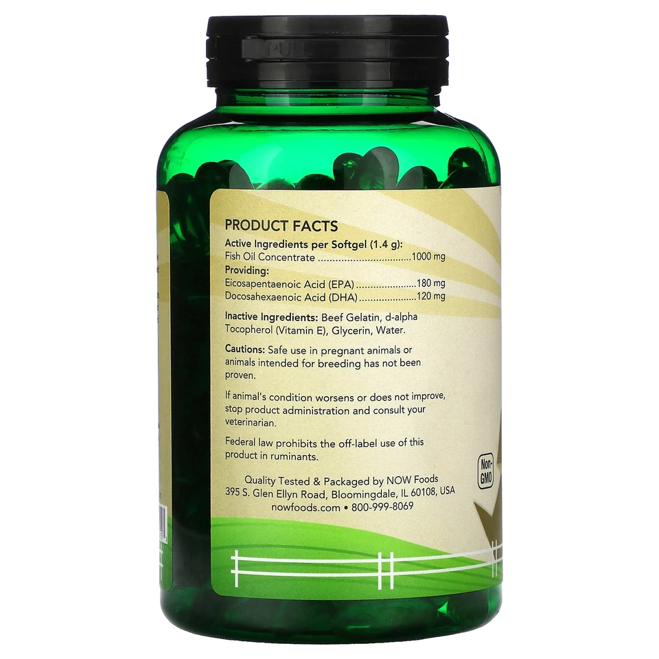 Mascotas, soporte Omega-3 para perros/gatos, grandes peces, 180 cápsulas blandas, 8,9 oz (252 g) Foto 2 de 2