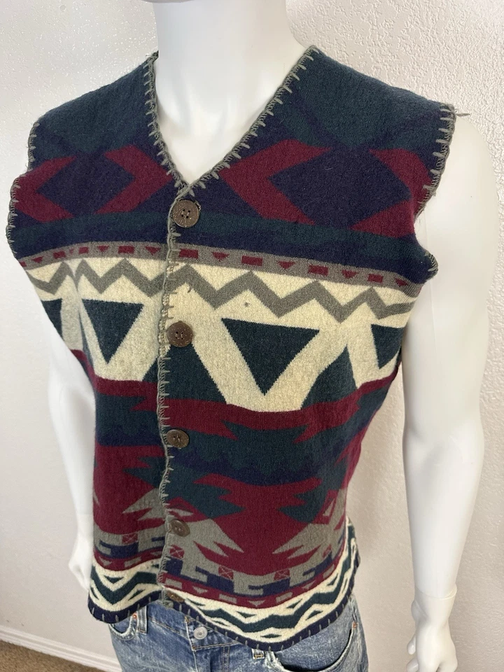复古 CHAPS Ralph Lauren 羊毛背心阿兹特克针织香港制造 | L 码 — 第 4/4 张图片