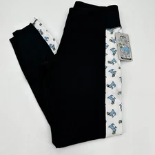 NWT GOAT USA Women's Black Leggings All Over Blue Goat Print Side Panels Large