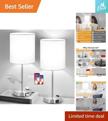 Elegant Touch Control Table Lamps Set - Modern USB & AC Outlet Features Included