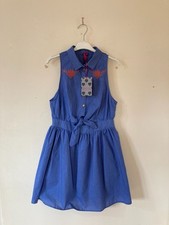 Boohoo Blue Chambray Tie Front Skater Dress, Summer/Festival, Size 12, BNWT