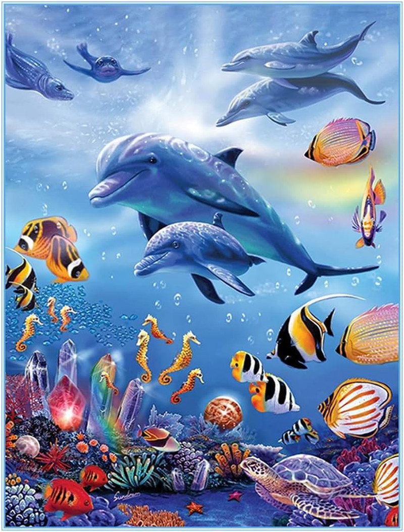 5D DIY Diamond Paint Kits Full Drill, Dolphin 5D Arts and Crafts Cross Stitch Rh
