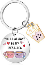 Bestie Gifts for Women: 'You'Ll Always Be My Best-Tea' Keychain, Silver, Friends
