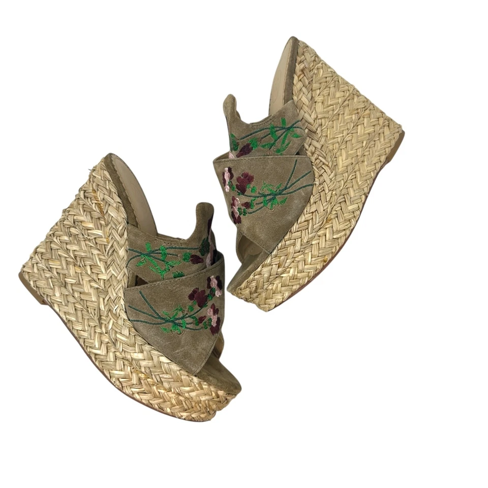 ASH Bahia Mules Bordado Marrón Gamuza Plataforma Tacón Deslizable Cuña Talla 39 EE. UU. 9 Foto 3 de 4