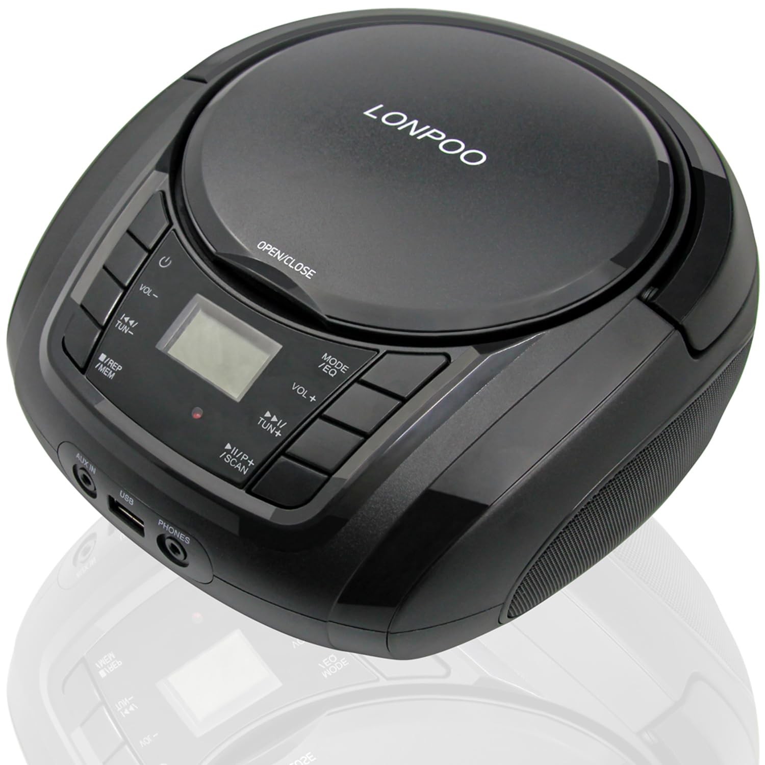 LONPOO Portable Boombox - CD Player, Bluetooth, USB, MP3, AU