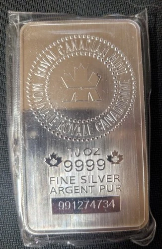 10 oz. RCM Silver Bar - Royal Canadian Mint .9999 Fine silver