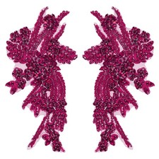 2Pcs Rose Red Rhinestone Applique Patches for Dresses Wedding, 11 x 7 Inches
