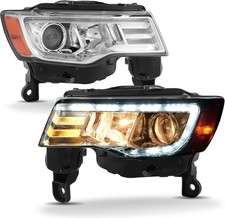 Pair Headlights Compatible with 2017-2022 Jeep Grand Cherokee Replacement for...