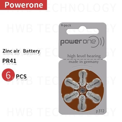 6 Pack Power One Size P312 Hearing Aid Batteries Zinc Air New In Pack