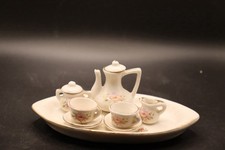 VINTAGE MINIATURE PORCELAIN TEA SET 10 pieces FLOWERS GOLD TRIM MINT CONDITION