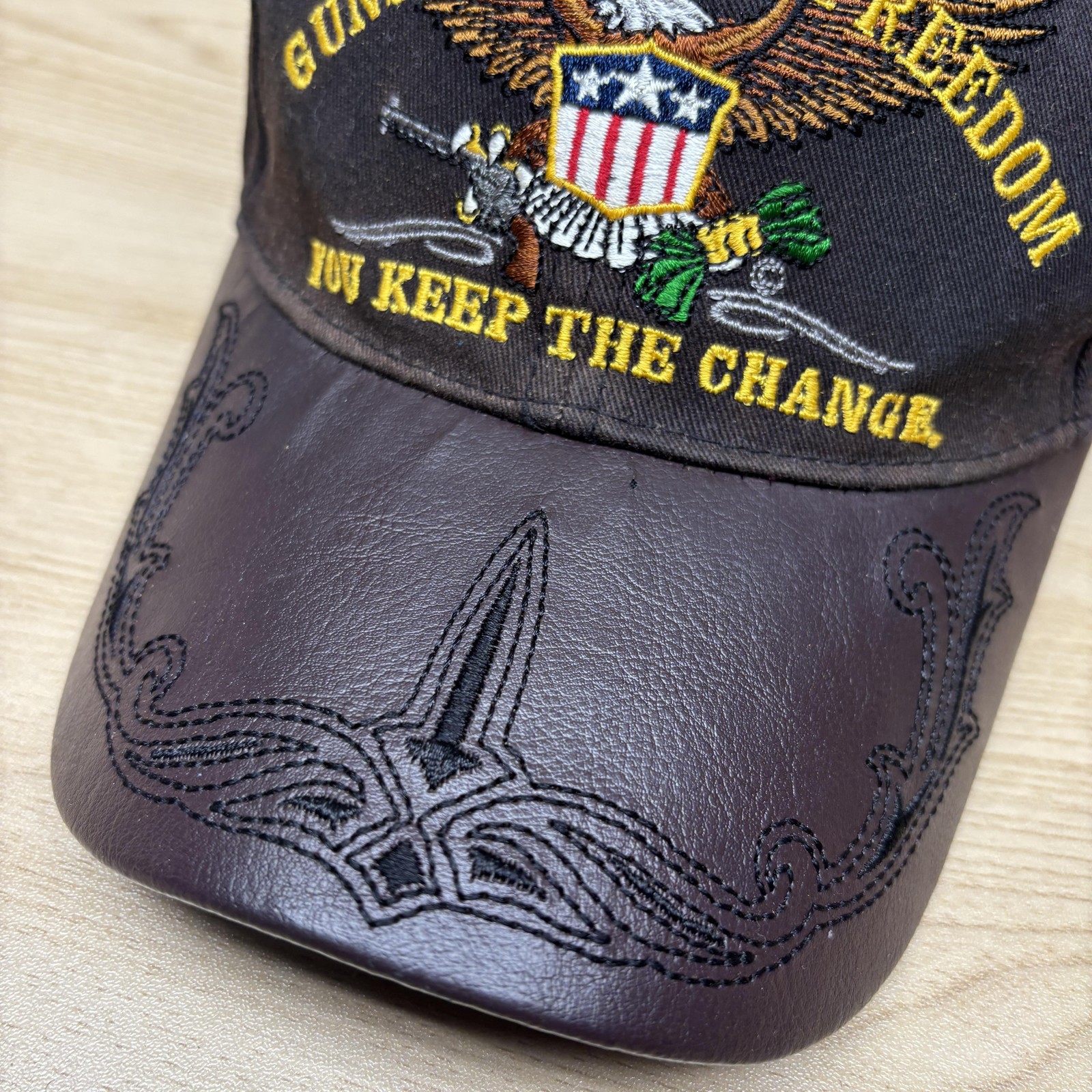 Second Amendment Hat Cap Strap Back Black Faux Le… - image 3