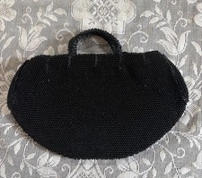 Vintage Art Deco 1930s Czechoslovakia Black Seed Bead Evening Bag Mini Handbag