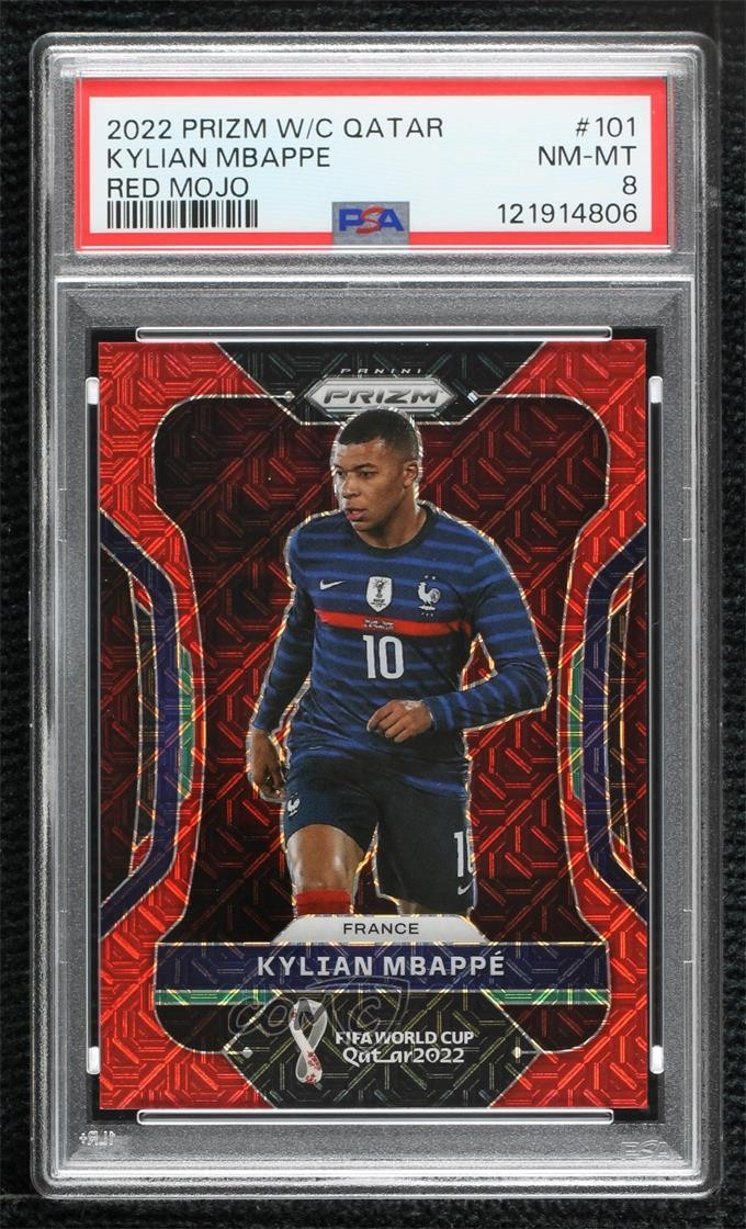 2022 Panini Prizm World Cup Qatar Red Mojo 89/99 Kylian Mbappe Mbappé PSA 8 1j7s