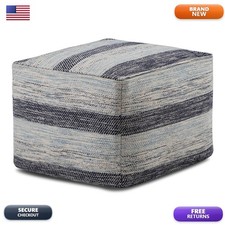 SIMPLIHOME Clay Square Pouf - 18 Inch Wide Upholstered Cotton Ottoman In