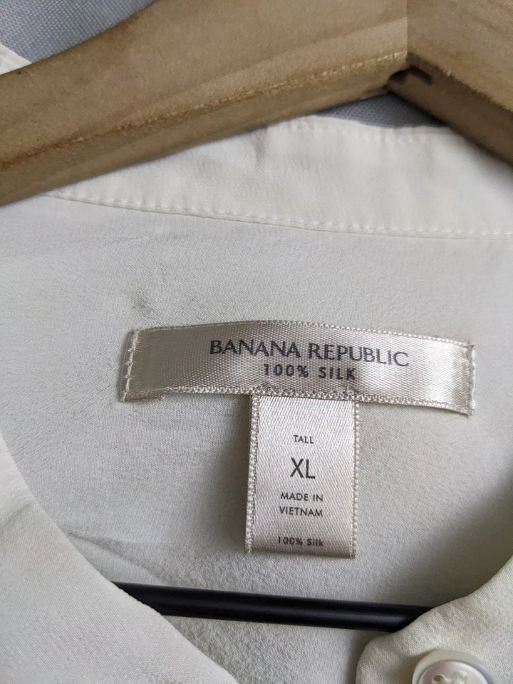 Top Banana Republic para mujer talla XLT beige seda plisado esmoquin babero puño francés Foto 4 de 4
