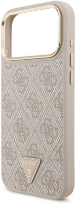 Guess PU Leather 4G Triangle Logo Gold Frame Case for iPhone 17 ProMax 6.9'' Pink