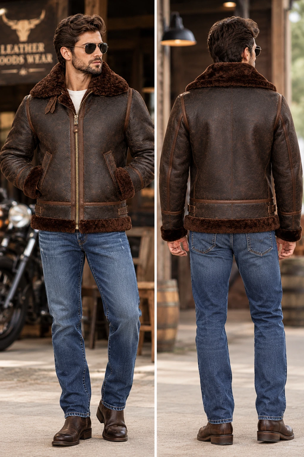 Men's Maroon RAF B3 Real Shearling Leather Aviator Bomber Pilot Flying Jacket image 6