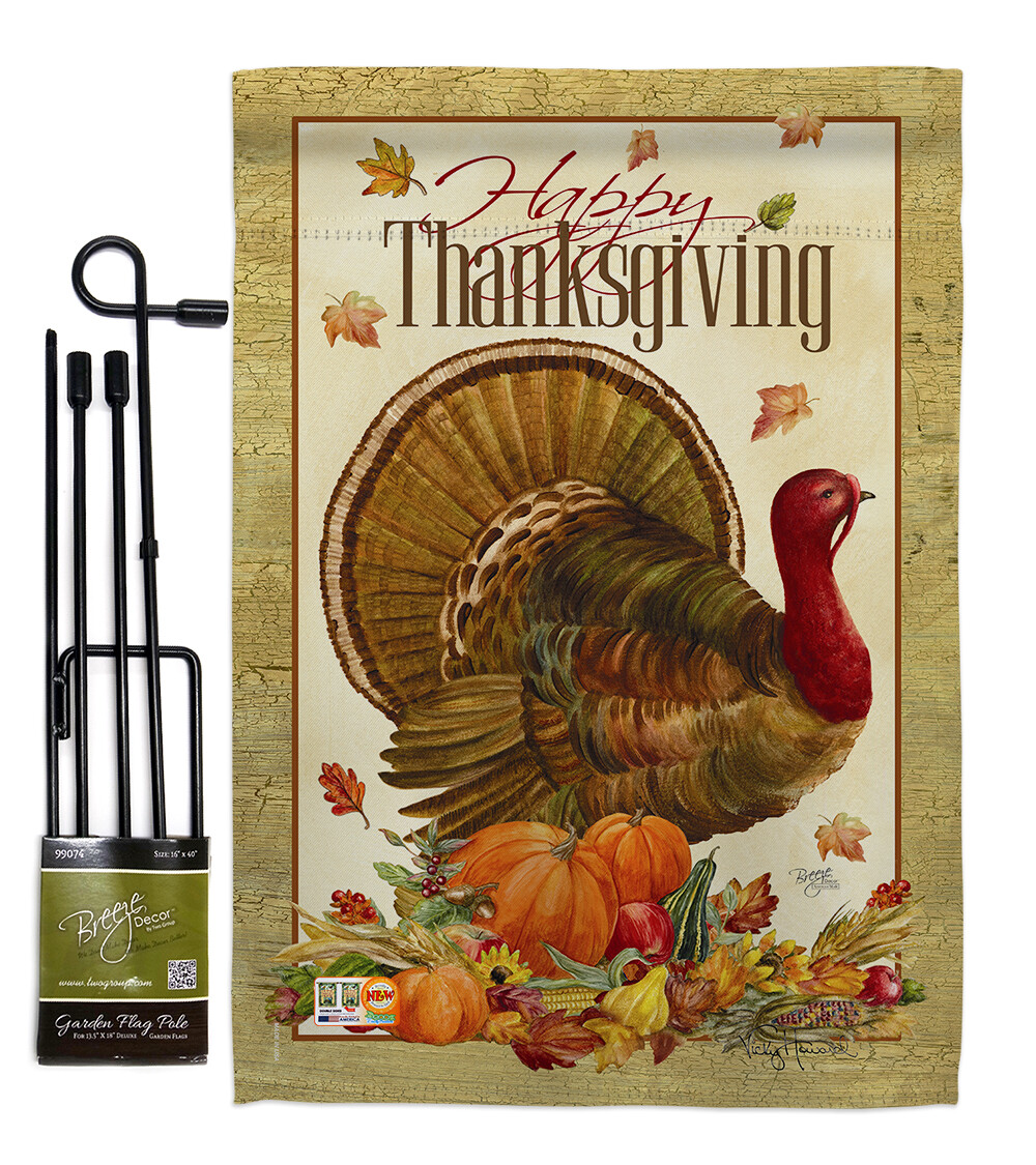 Happy Thanksgiving Gartenflagge, 32,5x45,7 Cm – Lustige Katze, Doppelseitig, Wetterfest