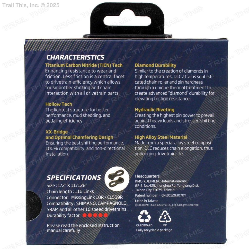 KMC DLC 10 Black 10-Speed Bicycle Chain fits Campagnolo SRAM Shimano