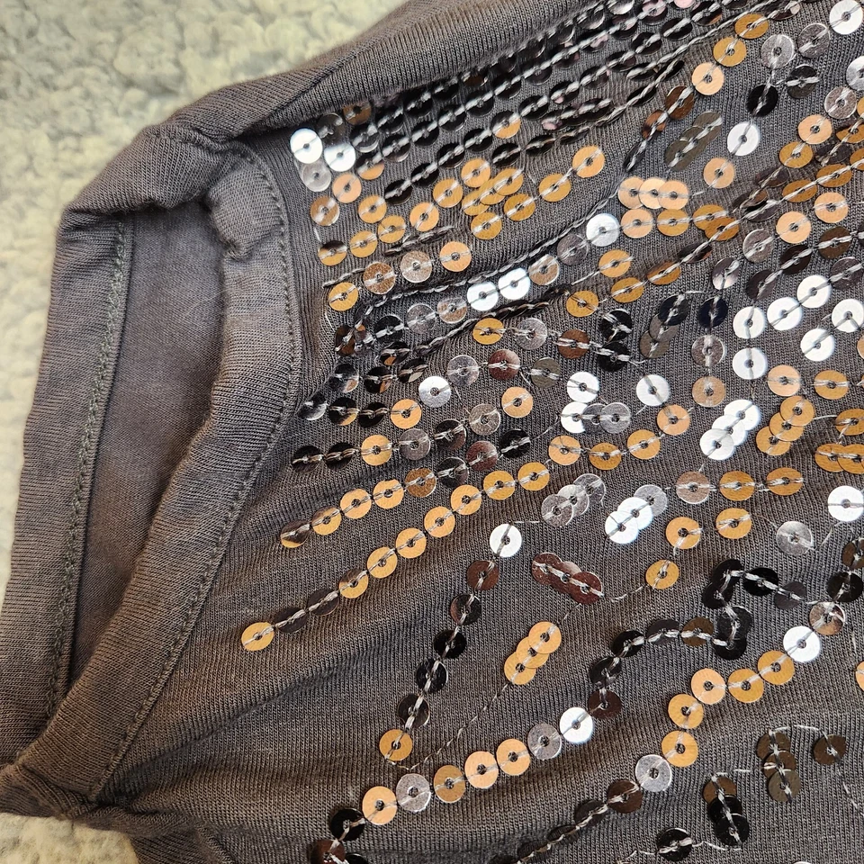 Top túnica negro by Saks Fifth Avenue gris lentejuelas talla M mangas Dolman 3/4 Foto 3 de 4