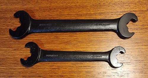 TWO VINTAGE CYCLONE GRIPMASTER OPEN SPANNERS 1 x 7/8" - 3/4" AF & 1 x 3/4 - 5/8" - Foto 5 di 5