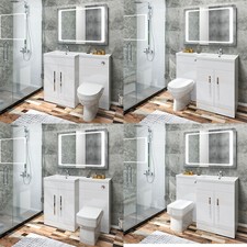 Modern Bathroom Vanity Unit Sink Basin White Cabinet Storage with Toilet Cistern