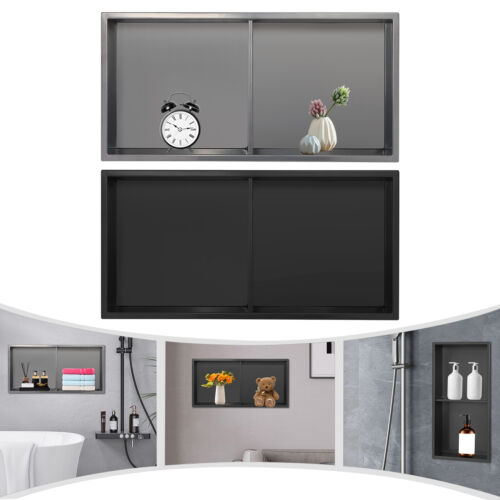 2Colors Stainless Steel Wall-mounted Shower Niche Bathroom Shower Shelf 12"x24" - Picture 5 of 44