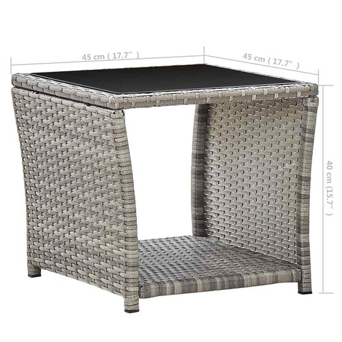 Tavolino da Caffè Grigio 45x45x40 cm in Polyrattan e Vetro Tavolinetto vidaXL - Foto 5 di 5