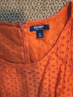 old navy orange eyelet dress Old Navy Womens Size 6 Sleeveless Eyelet Fit and Flare Dress Orange 100%  Cotton