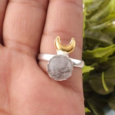 Black Rutile Gemstone 925 Sterling Silver Ring Handmade Jewelry Ring Gift For