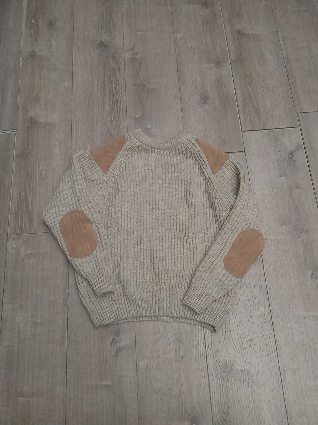 Country Scene Chunky Suede Elbow Patch Sweatshirt Jumper 100% Wool Large