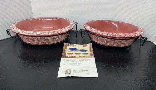 Temptations Oval Dishes Wire Holders Basketweave 4 Pieces Cranberry 1.5 & 2.0 QT