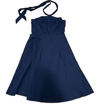 J Crew Seersucker Halter Tie Dress Size 6 Navy Lined 100% Cotton Preppy Nautical